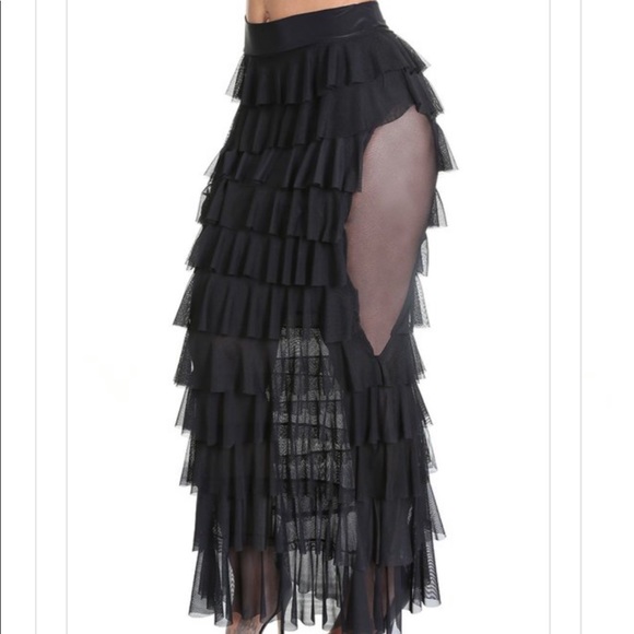 Ruffle Layer Black Maxi Skirt - Picture 1 of 5
